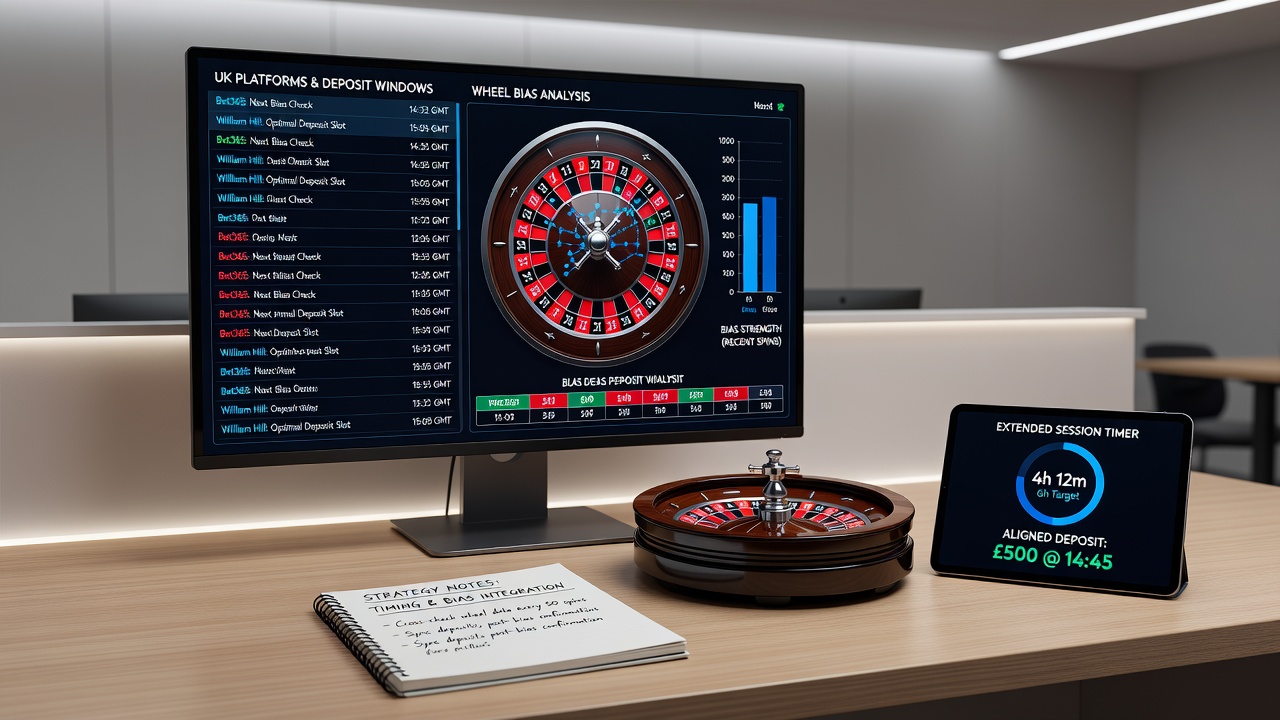 Player interface showing deposit timing aligned with updated roulette bias check results on a UK live dealer platform