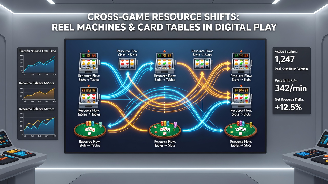 Analytics dashboard displaying resource flow metrics between reel machines and card table sections over a monthly period