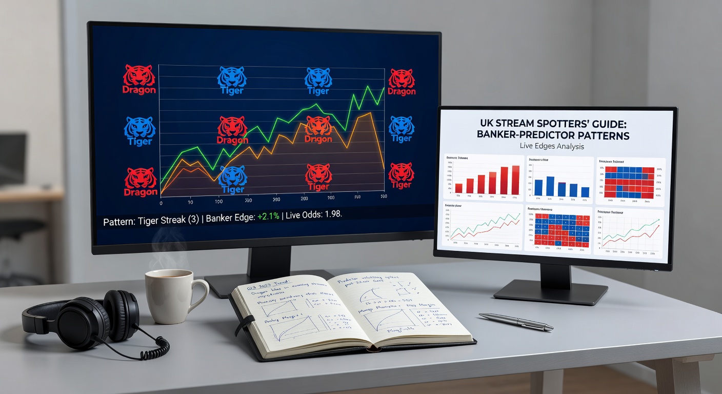 Close-up of Dragon Tiger predictor roadmap showing a Banker streak transition on a live UK casino stream