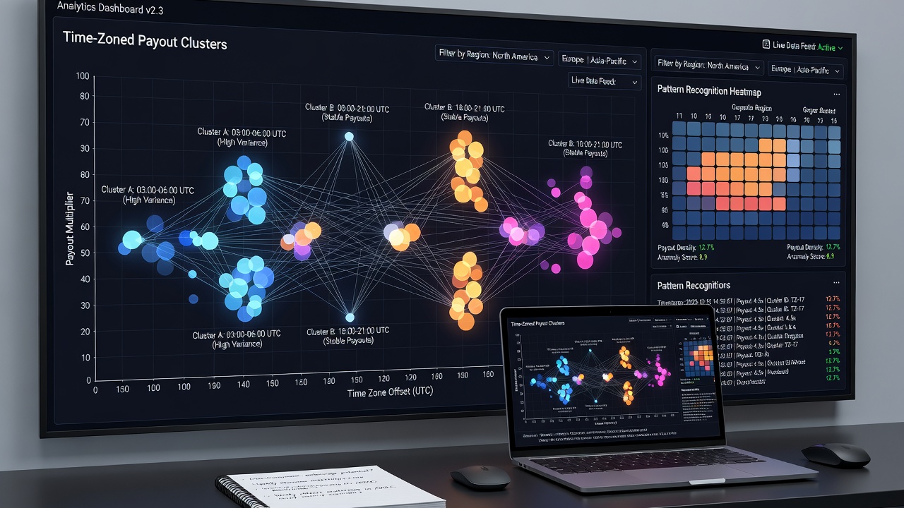 Detailed charts showing payout cluster analysis mapped by time zones in slot networks