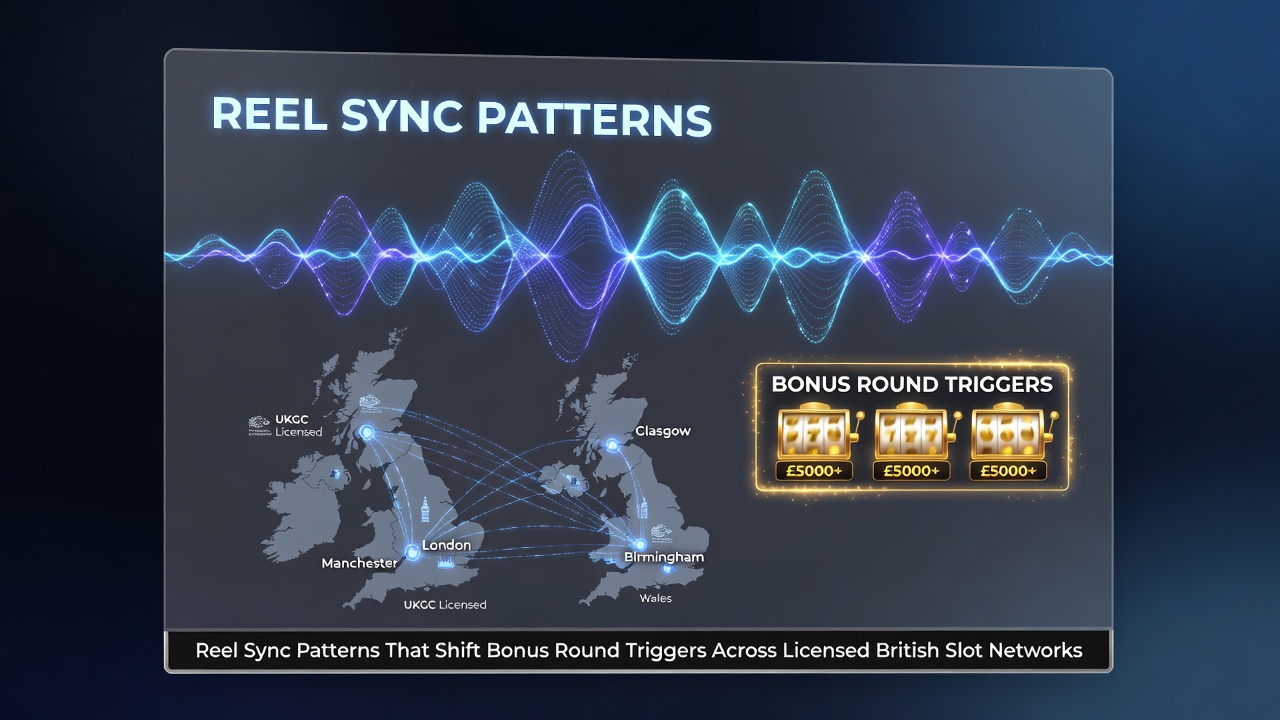 Network diagram showing reel sync patterns across multiple slot terminals