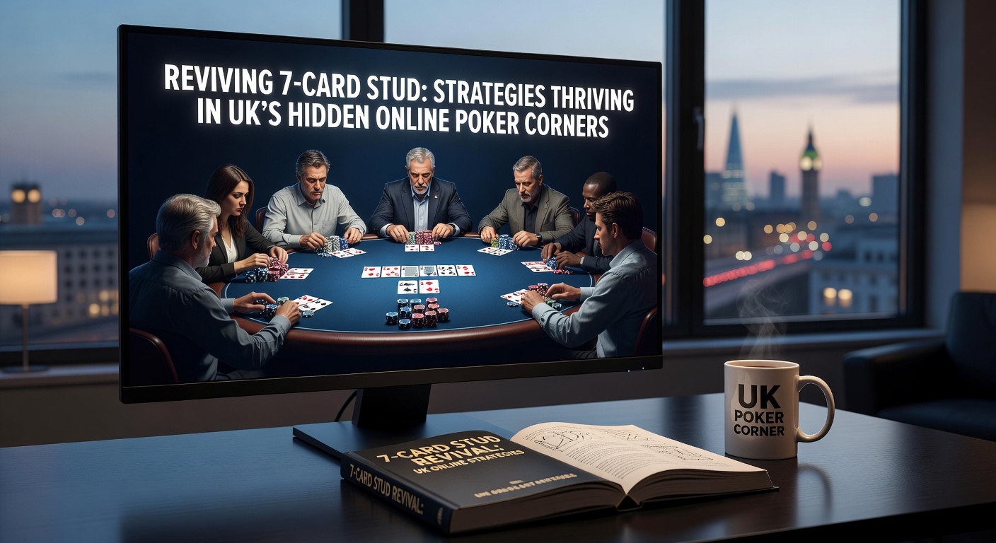 Online poker dashboard highlighting a 7-Card Stud tournament lobby in a UK-focused niche site, with player avatars and rising chip stacks